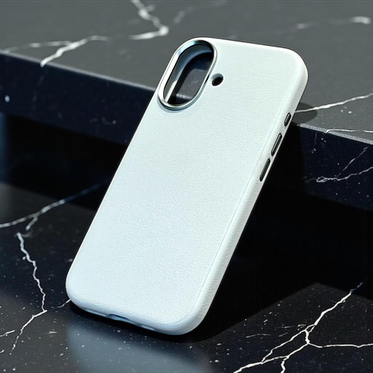 Elegant White Leather MagSafe iPhone 17 Case – Minimal & Protective