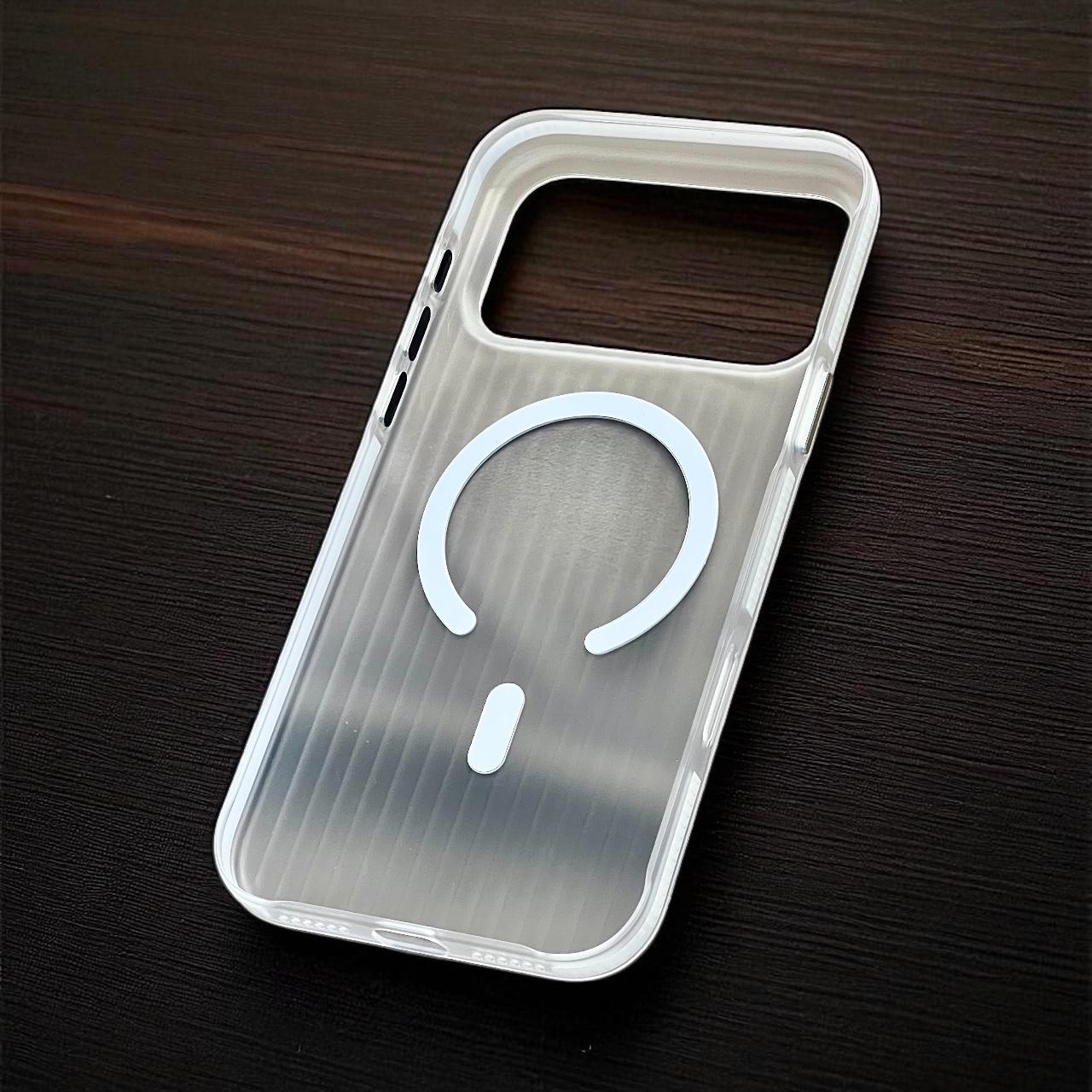 Striped Frosted White MagSafe iPhone 17 pro Case – Minimalist & Protective